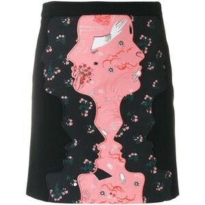 Vivetta Face Print Mini Skirt | Black & Pink Surreal Graphic | Size 40 (US 4–6)